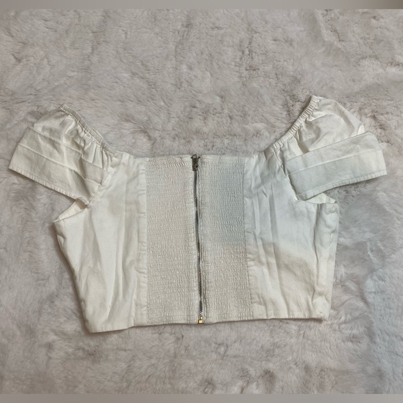 Express Rocky X Barnes On Or Off Shoulder Crop Top Cinched Extra Small White - Picture 6 of 7